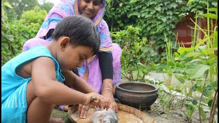 বৃষ্টির দিনে মা মেয়ের ইলিশ কচু রান্না  Village life with Shampa [upl. by Emoraj521]