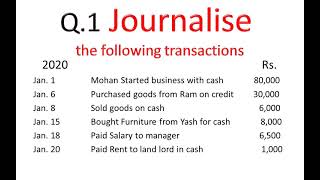 1 Journal Entries Numerical Journalise the following transactions  जर्नल प्रविष्टी कैसे करे [upl. by Huston]