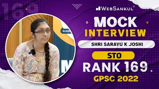 GPSC Mock Interview  Sarayu Joshi  Rank  169  STO  GPSC 2022  WebSankul [upl. by Kaine]