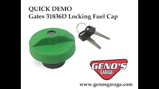 Genos Garage QUICK DEMO Gates Locking Fuel Cap 31836D Install Instructions [upl. by Atsok]