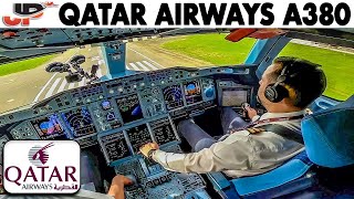 Qatar Airways Airbus A380 Cockpit Landing at London Heathrow🇬🇧 [upl. by Bibah]