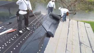 New Roofing  Roof 90lb hotmop Installation and Roof tile loading [upl. by Nylkaj]