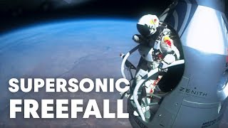 Felix Baumgartners supersonic freefall from 128k  Mission Highlights [upl. by Romilly]