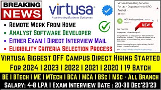 Virtusa OFF Campus Drive 2024  20232020 Batch  Analyst SD Role  Test Date 2030 Dec Salary 4 LPA [upl. by Haraj]