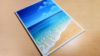 Easy Seascape Painting  Beach Acrylic Painting Tutorial for Beginners  Ocean Beach Scenery Acrylic [upl. by Bengt]