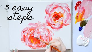 How to Paint a Peony in Acrylics 🌸3 Easy Steps Acrylic Painting Techniques [upl. by Heffron]