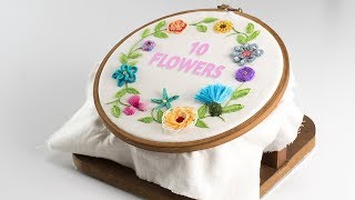 10 Hand Embroidery Flowers Stitching Tutorial by DIY Stitching Part 02 [upl. by Yajiv248]