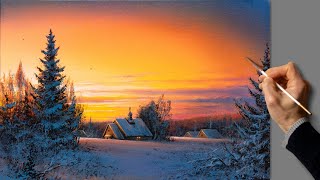 👍 Acrylic Landscape Painting  Winter Sunset  Easy Art  Drawing Lessons  Satisfying Relaxing [upl. by Boot]