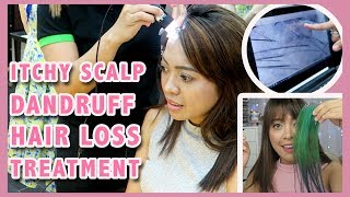 TREATMENT FOR ITCHY SCALP DANDRUFF AND HAIR LOSS AT HEADS SALON  Genzel Habab [upl. by Ulick]