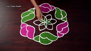 Easy Color Rangoli Design with 9x5 Dots  Easy Kolam Designs  Easy Rangoli Designs  Muggulu [upl. by Ikkir]