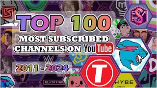 The Top 100 Most Subscribed YouTube Channels Every Day 20112024 [upl. by Ilaw]