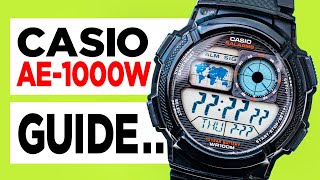 CASIO AE1000W How To TUTORIAL Guide  Time amp Date Alarms World Time Timer and Stopwatch [upl. by Hotchkiss698]