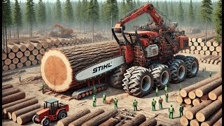 Giant Chainsaw Sawing Wood In The Forest Is Extremely Interesting  Dangerous Tree Fall 7 [upl. by Adgam]