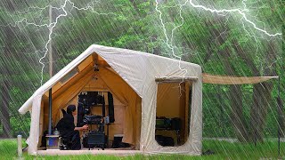 COZY CAMPING IN HEAVY RAIN WITH NEW INFLATABLE TENT [upl. by Ailec]