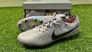 UNBOXING NIKE TIEMPO LEGEND 10 ELITE FG LOW TOP FOOTBALL BOOT ATMOSPHERE GREYBLACK [upl. by Ardni]