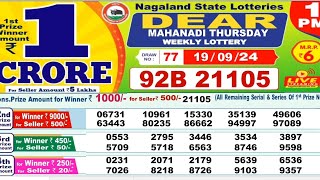 Nagaland lottery result today 1pm 19092024  morning Nagaland State Lottery Result Pdf [upl. by Derreg]