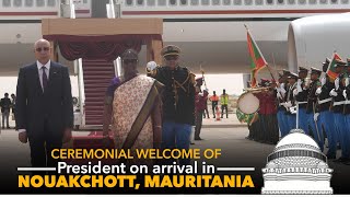 Ceremonial welcome of President Droupadi Murmu on arrival in Nouakchott Mauritania [upl. by Ahsitak106]