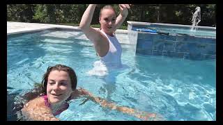 Mandi and Nathalia play Tennis in the Pool Funny Wearing Nike and LuluLemon [upl. by Ehrenberg179]