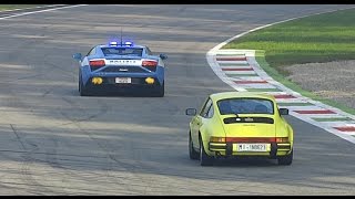 Italian Police in Lamborghini Gallardo chasing supercars  Inseguimento allAutodromo di Monza [upl. by Toomin]