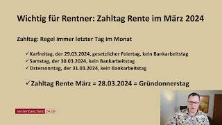 Wichtig für Rentner Zahlung der Rente im Monat März 2024 [upl. by Anaeel940]