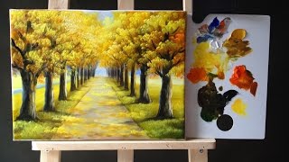 Autumn Tree Lined Road in Acrylics Tutorial Part 1 [upl. by Akinej183]