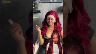 Side Part on Burgundy Wig wiginstall wigtutorial burgundywig sidepart bodywavewig softcurls [upl. by Idleman796]