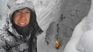 Survival Camping in 12 ft 4 m of Snow During a Blizzard [upl. by Bristow]