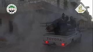 Antiaircraft machine gun ZPU4 mounted on a Toyota pickup is firing direct fire [upl. by Nimzzaj167]