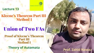 Union of Two FA using Kleenes Theorem Urdu  Hindi  Lecture 13 [upl. by Klatt680]