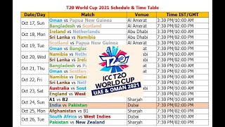 Mens T20 World Cup 2021 Schedule amp Time Table Oct 2021 [upl. by Annoik]