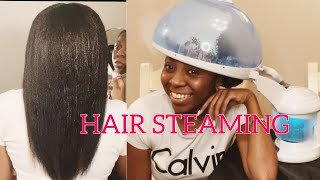 Hair Steaming Relaxed Hair  My First Time using One [upl. by Ninahs]