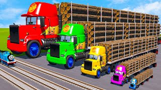 Big amp Small Long Mack Truck with Logs vs Trains Thomas  BeamNGDrive [upl. by Perzan]