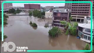 Drone footage shows flooded roadways in Texas from Beryl [upl. by Cheyne]