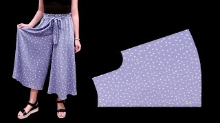 Very easy Culottes pants cutting and sewing  DIY Culottes trousers skirt pants divided skirt [upl. by Juliano]