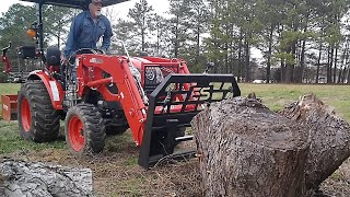 Kioti CK3510 Loader Lift Capacity Not sure it can lift this large tree trunk [upl. by Tloc]