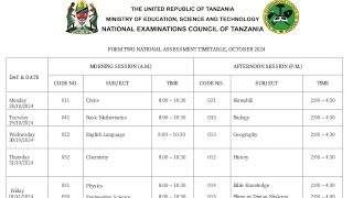 RATIBA MPYA YA NECTA KIDATO CHA PILI 2024 FTNA TIMETABE1 [upl. by Ainna]