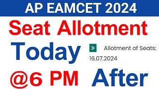 ap eamcet 2024 seat allotment today 6pmap eamcet 2024 seat allotment latest news today [upl. by Seravaj855]