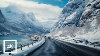 Relaxing 4K Snowy Drive in Norway  Geirangerfjord Driving Sounds for Sleep and Study ASMR [upl. by Nohsav756]