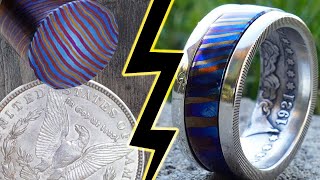 Making a Spinning Ring from Titanium Damascus and a Silver Dollar [upl. by Buckels976]