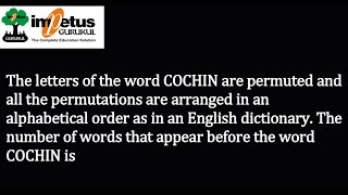 The letters of the word COCHIN are permuted and all the permutations are arranged in an alphabetical [upl. by Ardnnaed]