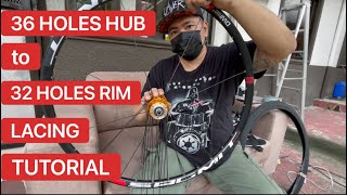 eto na ang hinihintay nyo 36holes hub sa 32 holes na rim lacing tutorial mga katono [upl. by Mable]