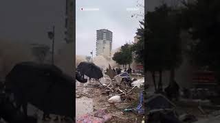 Buildings collapse following powerful earthquakes in Turkey and Syria [upl. by Eirameinna]