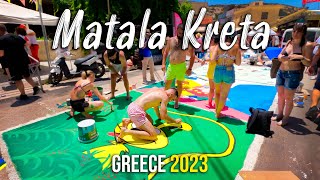 Matala Crete Kreta COMPLETE street painting event walking tour 4k Drone shots Greece 2023 [upl. by Vinaya]