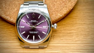 Rolex Oyster Perpetual 34mm Ref 114200  Grape Dial [upl. by Ayrb]