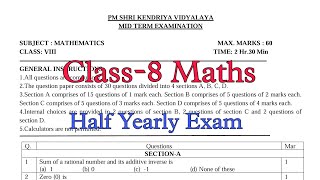 Class8 Maths Half Yearly Exam Question Paper TERM1  Session 202425  Kendriya Vidyalaya Students [upl. by Jed]