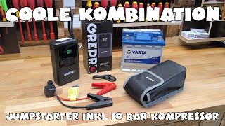 GrePro GP383 Jump Starter inkl 10 Bar mini Kompressor [upl. by Lokin680]