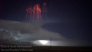 VIVID RED SPRITE BURST  Supercell Lightning Storm 5162016 [upl. by Lucinda884]