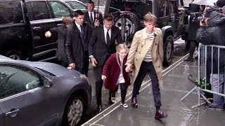 David Beckham Victoria Beckham and their kids arrive at Balthazar restaurant in Soho [upl. by Tana]