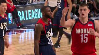 Jonathan Simmons MASSIVE Chasedown Block USA vs World  021717 [upl. by Anelhtac]