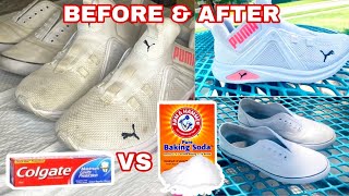 The best way to clean White Shoes Toothpaste Vs Baking Sodaamp VinegarHow to clean your white shoes [upl. by Ahsekal]